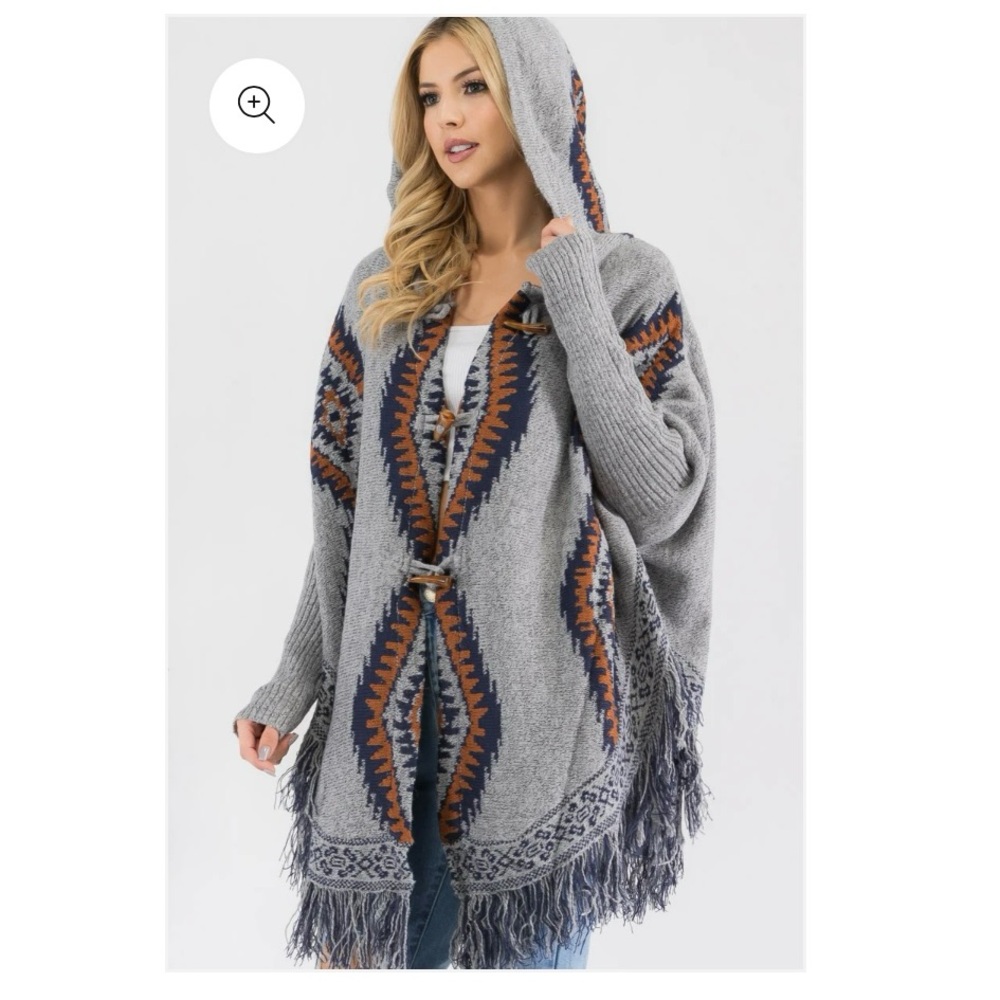 Cozy Hooded Poncho with Fringe